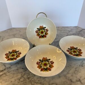 Johnson Bros. Ironstone "Oberon" 6 1/2" bowls. 4 Vintage MCM floral bowls